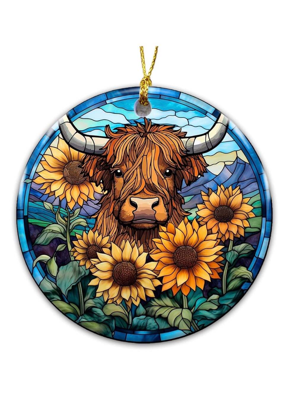 Insky Highland Cow Sunflower Stained Glass Window Suncatcher